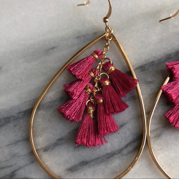 Teardrop tassel earrings pink and gold tone NWT - Picture 3 of 7